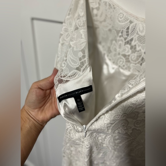 White House Black Market Ecru White Lace Dress size 12 lined LN - Picture 4 of 4